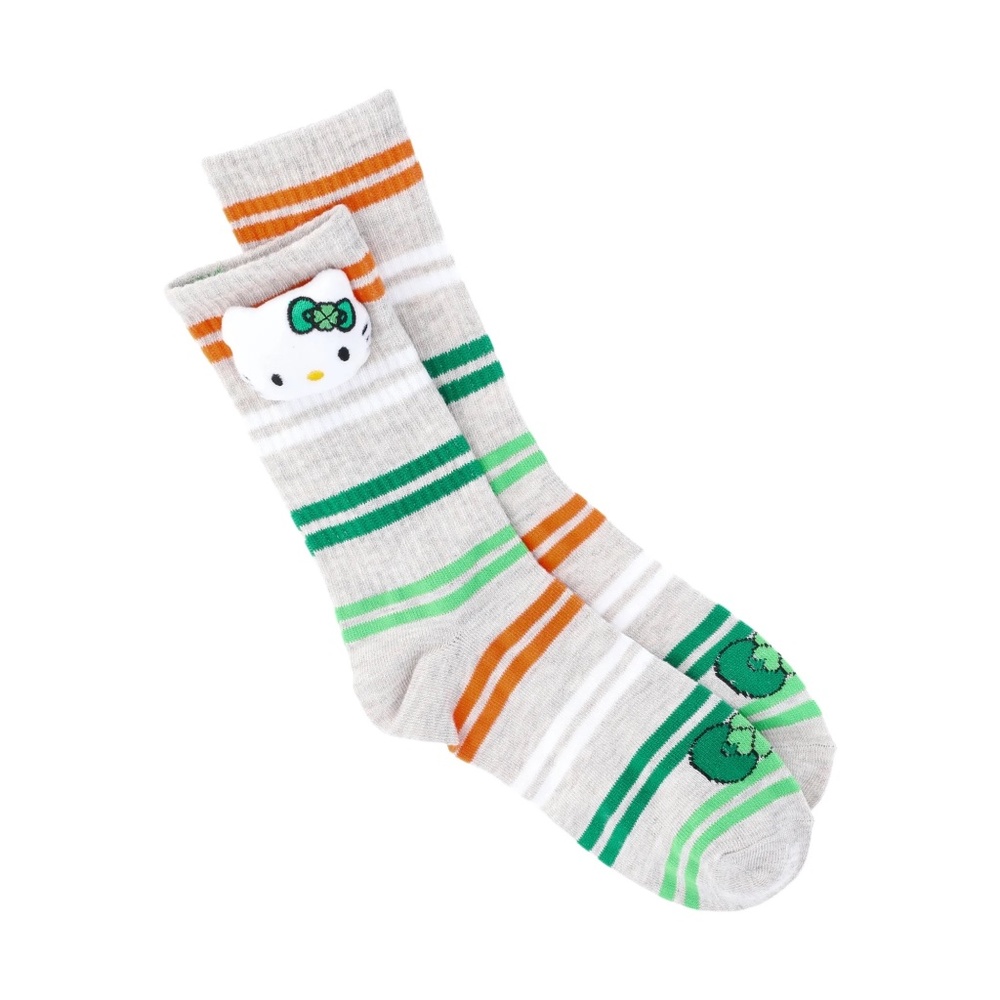 Hello Kitty Pom Crew Socks Saint Patricks Gray/Green One Size NEW